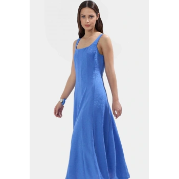 Dokuma Polyester Maxi Elbise A Kesim Kare Yaka 130cm Boy Yazlık Mükemmel Uyum Özenle Seçilmiş