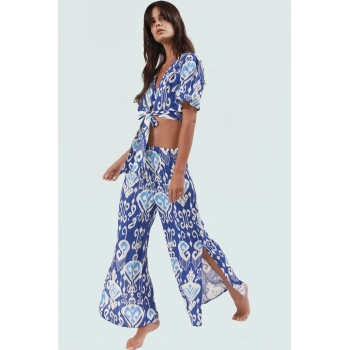 Dokuma Viskoz Bluz Pantolon Takım Etnik Desenli Plaj Şıklığı Şık Görünüm Uzun Ömürlü Mükemmel Uyum