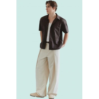 Erkek Basic Boxy Fit Brode Gömlek Nakışlı Dokuma Kumaş Yazlık Günlük Kullanım Modern Tasarım