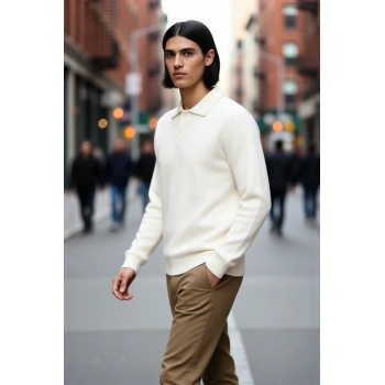 Erkek Basic Dokulu Triko Polo Yaka Kazak Günlük Ve Akıllı Kombinler İçin Konforlu Seçim Kaliteli