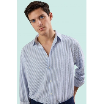 Erkek Basic Gömlek Uzun Kollu Çizgili Rahat Polyester Elastan Günlük Yaz Aylarının Vazgeçilmezi