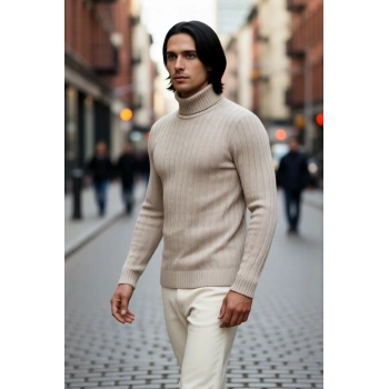 Erkek Basic Koleksiyon Fitilli Triko Balıkçı Yaka Kazak Soğuk Havalarda Konforlu ve Modern Şıklık