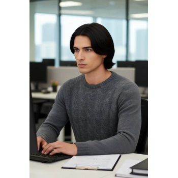 Erkek Bisiklet Yaka Antrasit Triko Kazak Saç Örgü Desenli Slim Kalıp Kışlık Şıklık Sunar Kaliteli