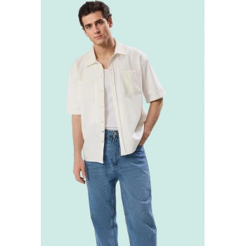 Erkek Boxy Fit Örme Kısa Kollu Yazlık Gömlek Dokulu Desen Günlük Stil Yaz Aylarının Vazgeçilmezi