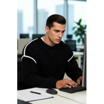 Erkek Büyük Beden Oversize Kalıp Bisiklet Yaka Düşük Kol Biye Detaylı Triko Kazak Kışlık Stil