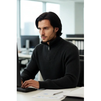 Erkek Casual Giyim İçin İdeal Regular Fit Düz Desen Fermuarlı Balıkçı Yaka Kalın Triko Kazak