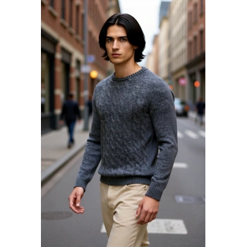 Erkek Casual Saç Örgü Desenli Slim Fit Triko Kazak Kışın Günlük Kombinler İçin İdeal Model