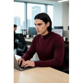 Erkek Casual Şık Regular Fit Pamuk Akrilik Triko Yarım Balıkçı Fermuarlı Kazak Kış İçin Kaliteli