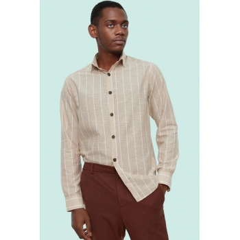 Erkek Çizgili Dokuma Gömlek Yaka Günlük ve İş Hayatına Uygun Hafta Sonu Yaz Aylarının Vazgeçilmezi