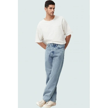 Erkek Denim Kot Pantolon Baggy Fit Geniş Paça Pamuk 5 Cep Regular Boy Günlük Şıklık Hafta Sonu