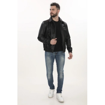 Erkek Dikkat Çekici Derimont Bomber Hakiki Kuzu Derisi Mont Fermuarlı Yılan Desenli