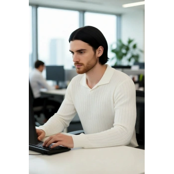 Erkek Düz Desen Fitted Polo Yaka Akrilik Triko Kazak Günlük Kullanım İçin Rahat ve Modern Kaliteli