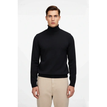 Erkek Fitted Balıkçı Yaka Akrilik Triko Düz Uzun Kollu Basic Kazak Soğuk Havalar İçin Şık Seçim