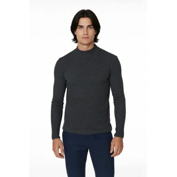 Erkek Fitted Dar Kalıp Dik Yaka Uzun Kol Fitilli Triko Kazak Kış Günleri İçin Şık ve Rahat Seçim