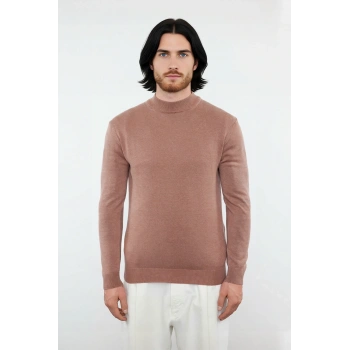 Erkek Fitted Kalıp Dik Yaka Pamuklu Akrilik Karışımı Uzun Kollu Triko Kazak Günlük Şıklık İçin İdeal