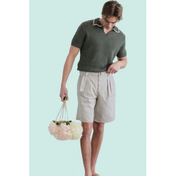 Erkek Gabardin Kemer Detaylı Oversize Şort Pamuklu Yaz Aylarının Vazgeçilmezi Günlük Kullanım