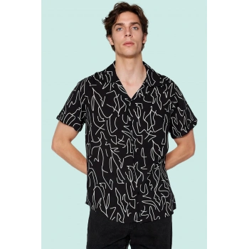 Erkek Geometrik Desenli Apaş Yaka Kısa Kol Gömlek Viskoz Günlük Kullanım Dayanıklı Malzeme