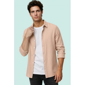 Erkek Günlük Kullanım İçin Basic Fit Uzun Kollu Gömlek Hafta Sonu Yaz Aylarının Vazgeçilmezi