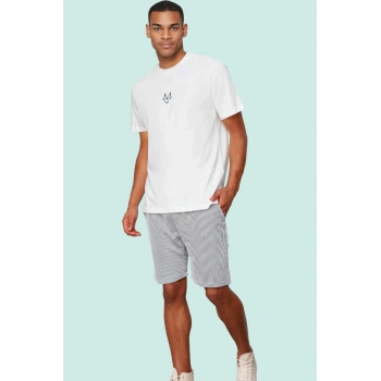 Erkek Günlük Kullanım için Nefes Alan Çizgili Şort Örme Kumaş Straight Kalıp Modern Tasarım