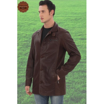 Erkek Hakiki Kuzu Derisi Klasik Yaka Düğmeli Derimont Şık ve Dayanıklı Erkek Kışlık Mont