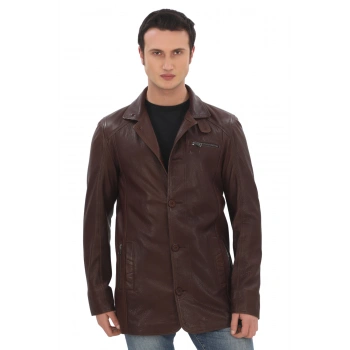 Erkek Hakiki Kuzu Derisi Ceket Klasik Yaka Kahverengi Düğmeli Deri Mont Şık ve Dayanıklı Erkek Kışlık Ceket