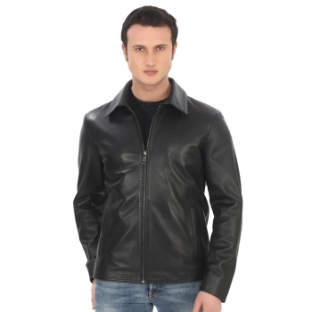 Erkek Hakiki Kuzu Derisi Ceket Şık Siyah Fermuarlı Deri Mont Klasik Düz Yaka El Yapımı Deri Ceket