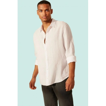 Erkek Keten Basic Gömlek Renk Uzun Kollu Rahat Kalıp Yazlık Günlük Kullanım Modern Tasarım