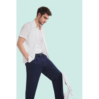 Erkek Kısa Kollu Crinkle Dokuma Gömlek Günlük Ve Rahat Stil Hafta Sonu Yaz Aylarının Vazgeçilmezi