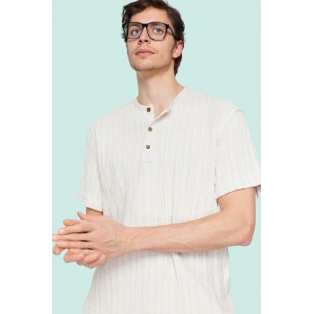 Erkek Kısa Kollu Gömlek Oversize Bisiklet Yaka Keten Karışımlı Günlük Kullanım Özel Günler