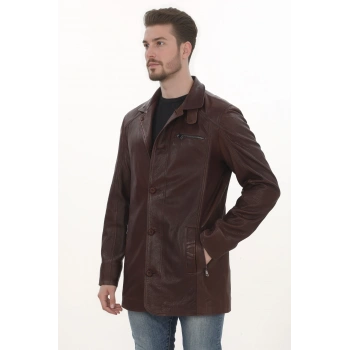 Erkek Klasik Uzun Derimont Hakiki Kuzu Derisi Ceket Kahverengi El Yapımı Özel Erkek Mont