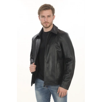 Erkek Modern Günlük Kullanım İçin Derimont Ceket Hakiki Kuzu Derisi Fermuarlı Şık Erkek Model