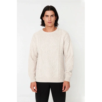 Erkek Oversize Geniş Kalıp Saç Örgülü Bisiklet Yaka Triko Kazak Kış Modası İçin İdeal Seçim