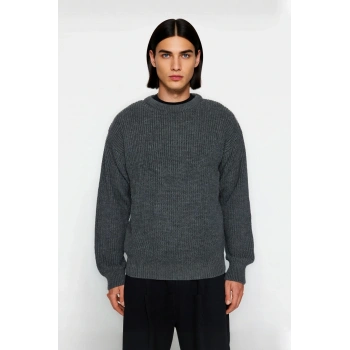 Erkek Oversize Kalıp Bisiklet Yaka Basic Selanik Dokulu Kalın Triko Kazak Kışlık Günlük Giyim İçin