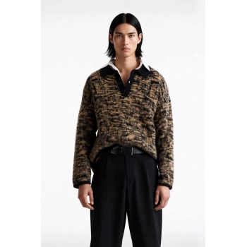 Erkek Oversize Polo Yaka Desenli Triko Kazak Rahat Dokusuyla Kış Aylarının Vazgeçilmezi Oldu