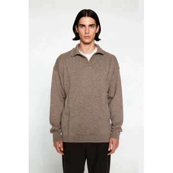 Erkek Oversize Polo Yaka Triko Kazak Kışlık Kalın Yapısı ve Rahat Standart Kol Kesimi Kaliteli