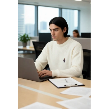 Erkek Oversize Selanik Dokuma Bisiklet Yaka Ayı Nakışlı Kışlık Uzun Kollu Triko Kazak Kaliteli