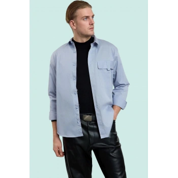 Erkek Pamuk Gömlek Uzun Kollu Yaka Oversize Fit Günlük Kullanım Yaz Aylarının Vazgeçilmezi