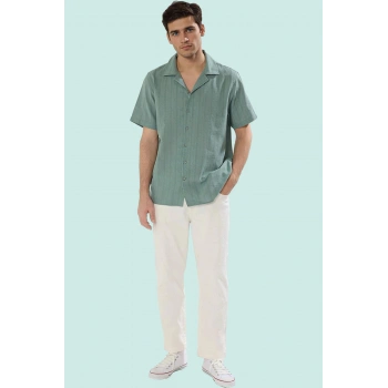 Erkek Pamuk Regular Fit Keten Görünümlü Gömlek Rahatlık ve Şıklık Bir Arada Günlük Kullanım