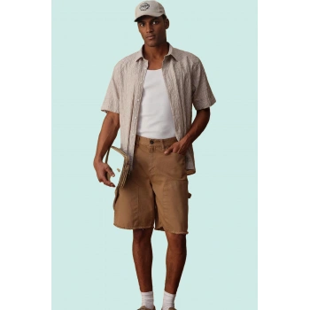 Erkek Pamuklu Denim Şort Kısa Geniş Paça Fermuarlı Rigid Dokuma Günlük Kombinler Hafta Sonu