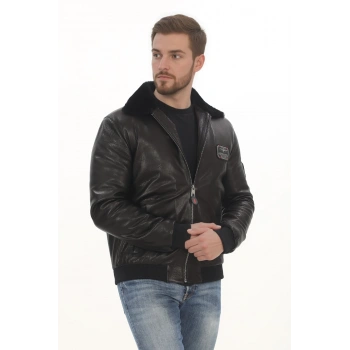 Erkek Pilot Stili Derimont El Yapımı Hakiki Kuzu Derisi Erkek Bomber Ceket Kürklü Kışlık