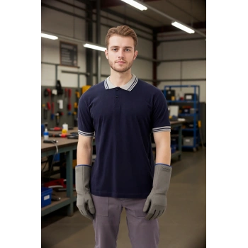 Erkek Polo Tişört İş Güvenliği Üniforması Hornet Şeritli Yaka Kol Detaylı Şık Tasarım