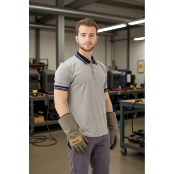 Erkek Polo Tişört İş Güvenliği Üniforması Hornet Şeritli Yaka Kol Detaylı Şık Tasarım