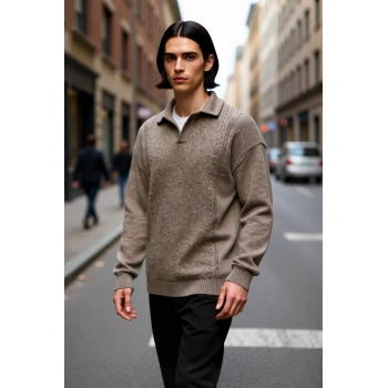 Erkek Polo Yaka Oversize Geniş Kalıp Triko Kazak Konforlu ve Şık Kışlık Giyim Seçeneği Kaliteli
