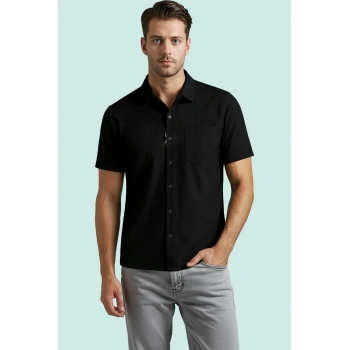 Erkek Polyester Elastan Gömlek Kısa Kollu Dokulu Regular Fit Günlük Kullanım Modern Tasarım
