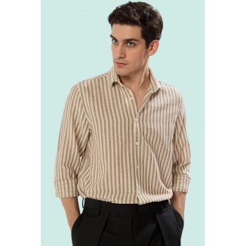 Erkek Premium Dokuma Gömlek Çizgili Desen Rahat Günlük Stil Hafta Sonu Yaz Aylarının Vazgeçilmezi