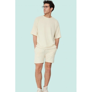 Erkek Rahat Kesim Şort; Polyester Elastan Dokulu Ottoman Kumaş Normal Bel Kısa Boy Günlük Kullanım