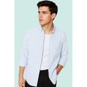 Erkek Regular Fit Çizgili Oxford Gömlek Günlük Kullanım İçin Mükemmel Seçim Modern Tasarım