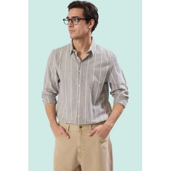 Erkek Regular Fit Çizgili Uzun Kollu Gömlek Pamuk Günlük Kullanım İçin Yaz Aylarının Vazgeçilmezi