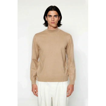 Erkek Regular Fit Dik Yaka Düz Triko Kazak Kışlık Basic Yumuşak Yapısıyla Günlük Kombinler İçin