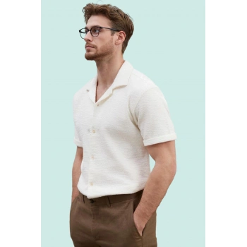 Erkek Regular Fit Kısa Kollu Dokulu Gömlek Rahat Günlük Yaz Hafta Sonu Stilin Buluştuğu Yer